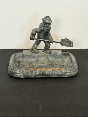 Vintage Iron Fireman Robot Coal Stoker Art Deco Paperweight Ashtray AS IS